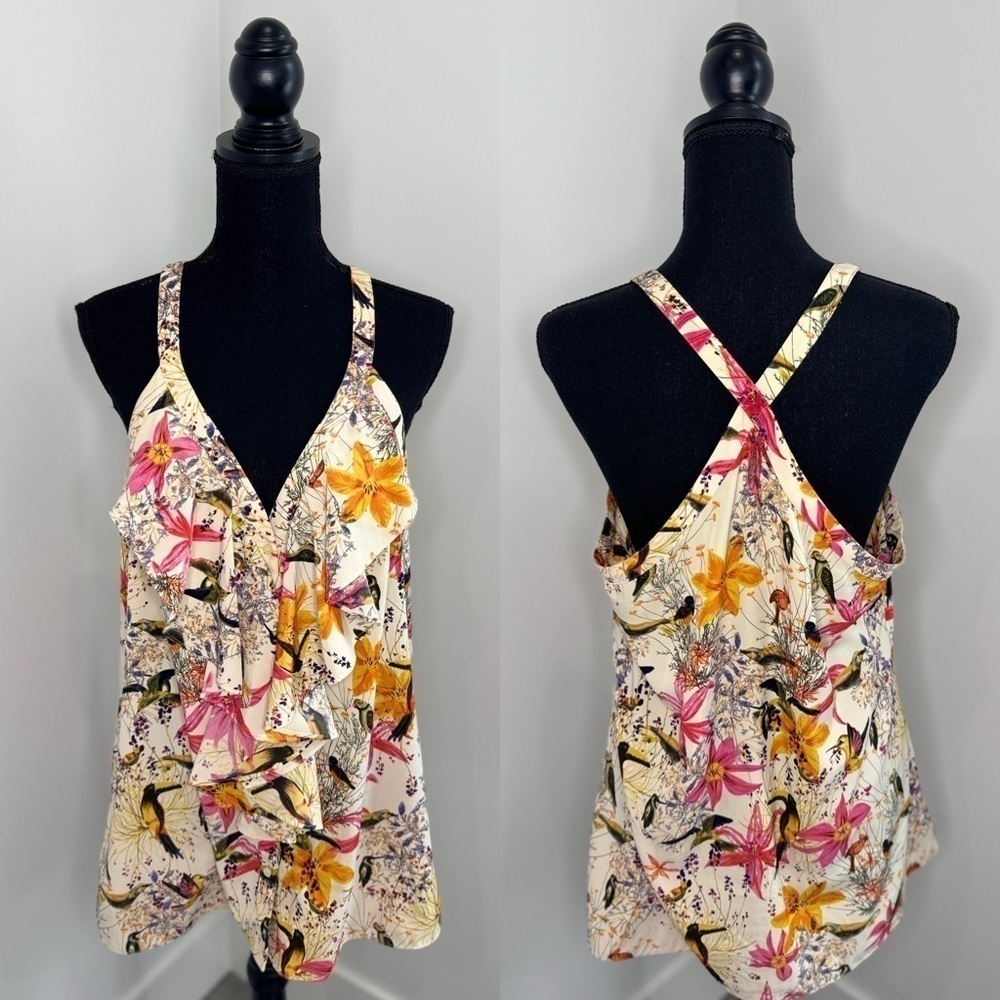 Banana Republic Bird Floral Print Button Up Blouse (Sz 14)